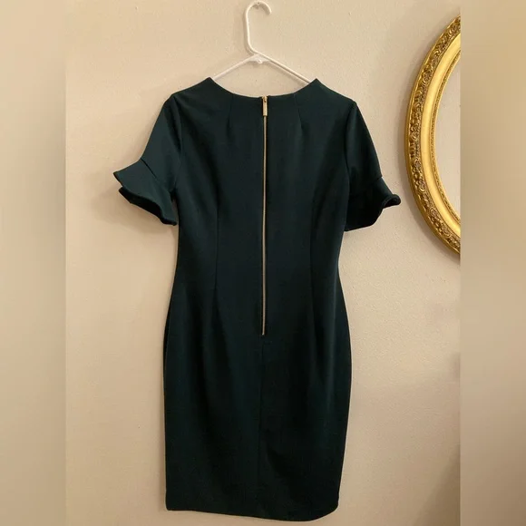 NEW Calvin Klein Fall Green Ruffle Short Sleeve Pencil Sheath Formal Dress 10 - Picture 13 of 17
